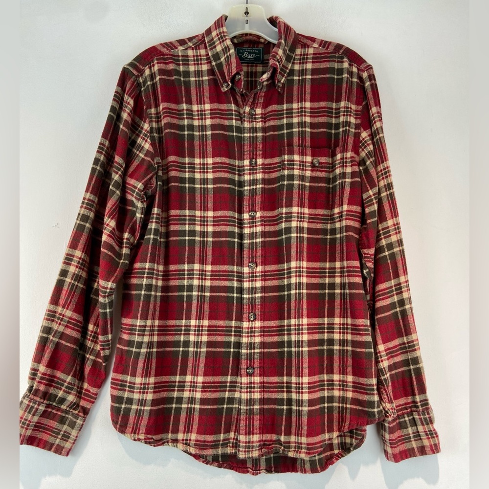 Bass Outdoors Womens Red Long Sleeve Flannel Shirt Size Medium (724)